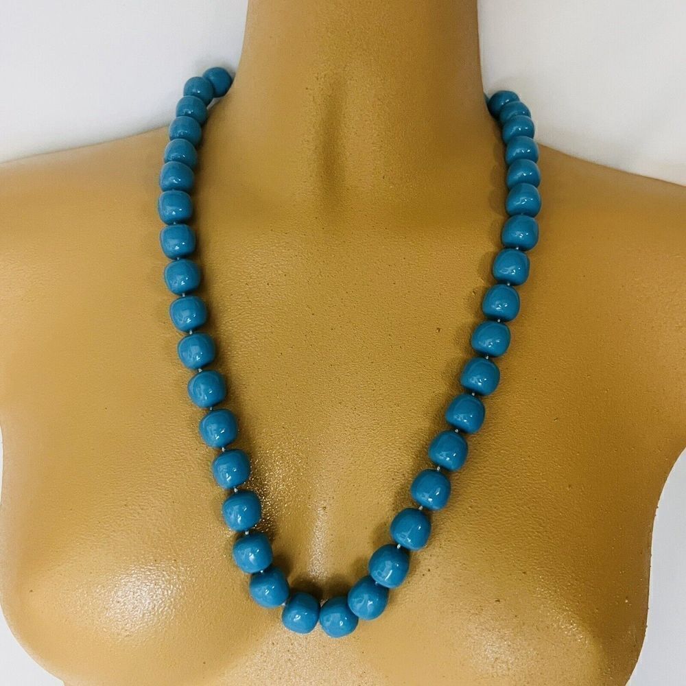 Vintage Lucite Necklace Blue  Chunky Potato Beads Beaded Pretty Color